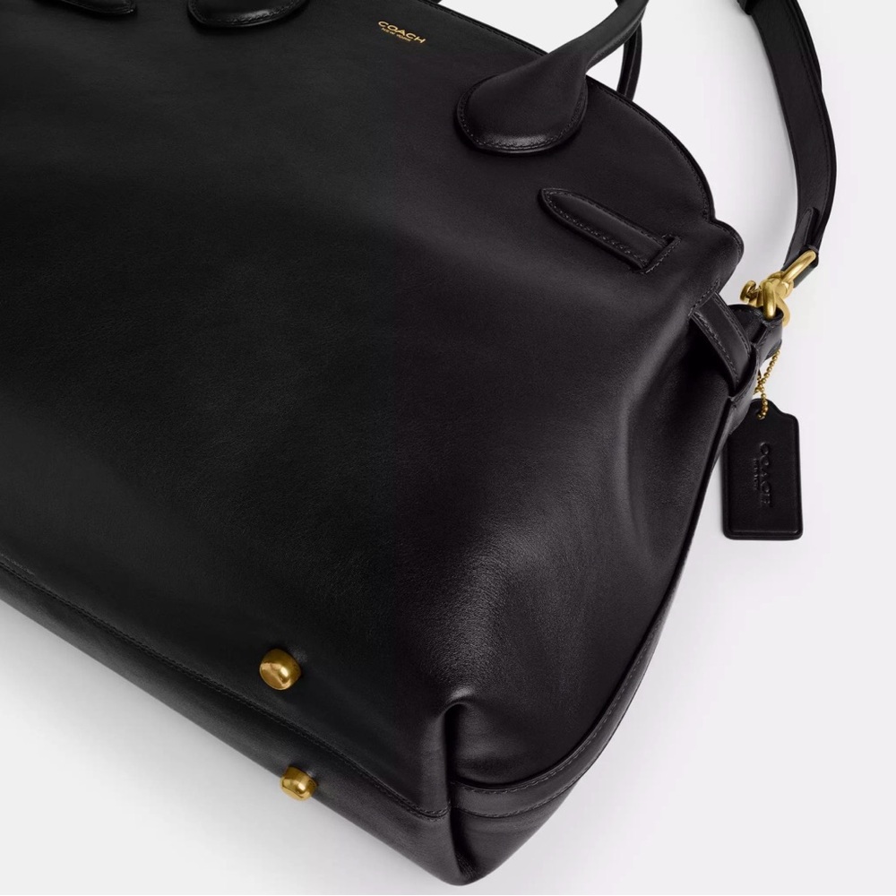 Coach Soft Empire Carryall Bag 40 Black Leather Satchel with Gold Accents - Picture 4 of 8
